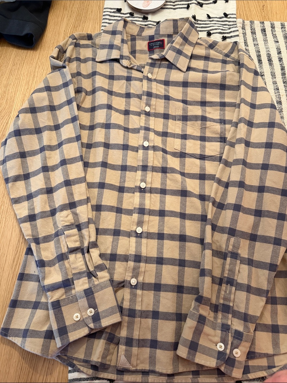 UNTUCKit Beige and Navy Plaid Casual Button-Down Shirt